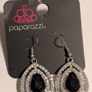 paparazzi Silver and Black Teardrop Crystal Dangle Earrings
